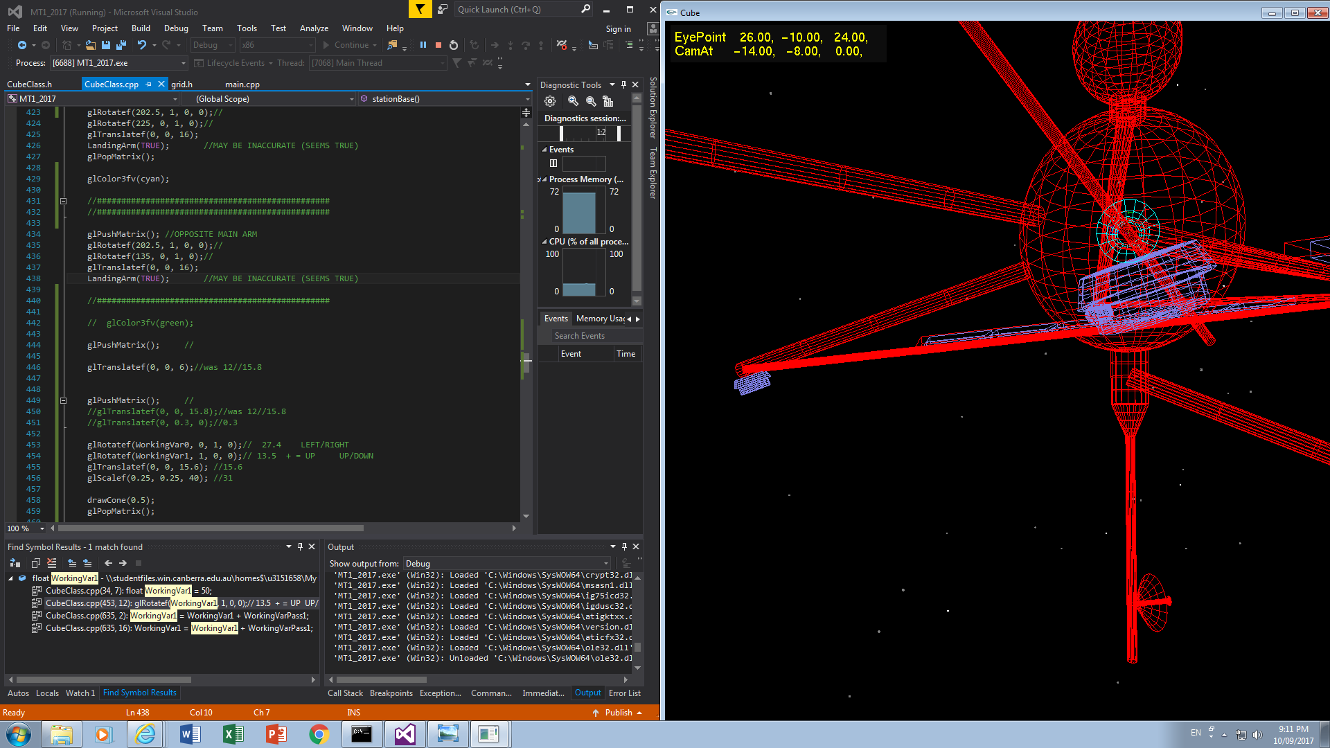 Creating the Moonraker Space Station in OpenGL - In Flat Color Wireframe